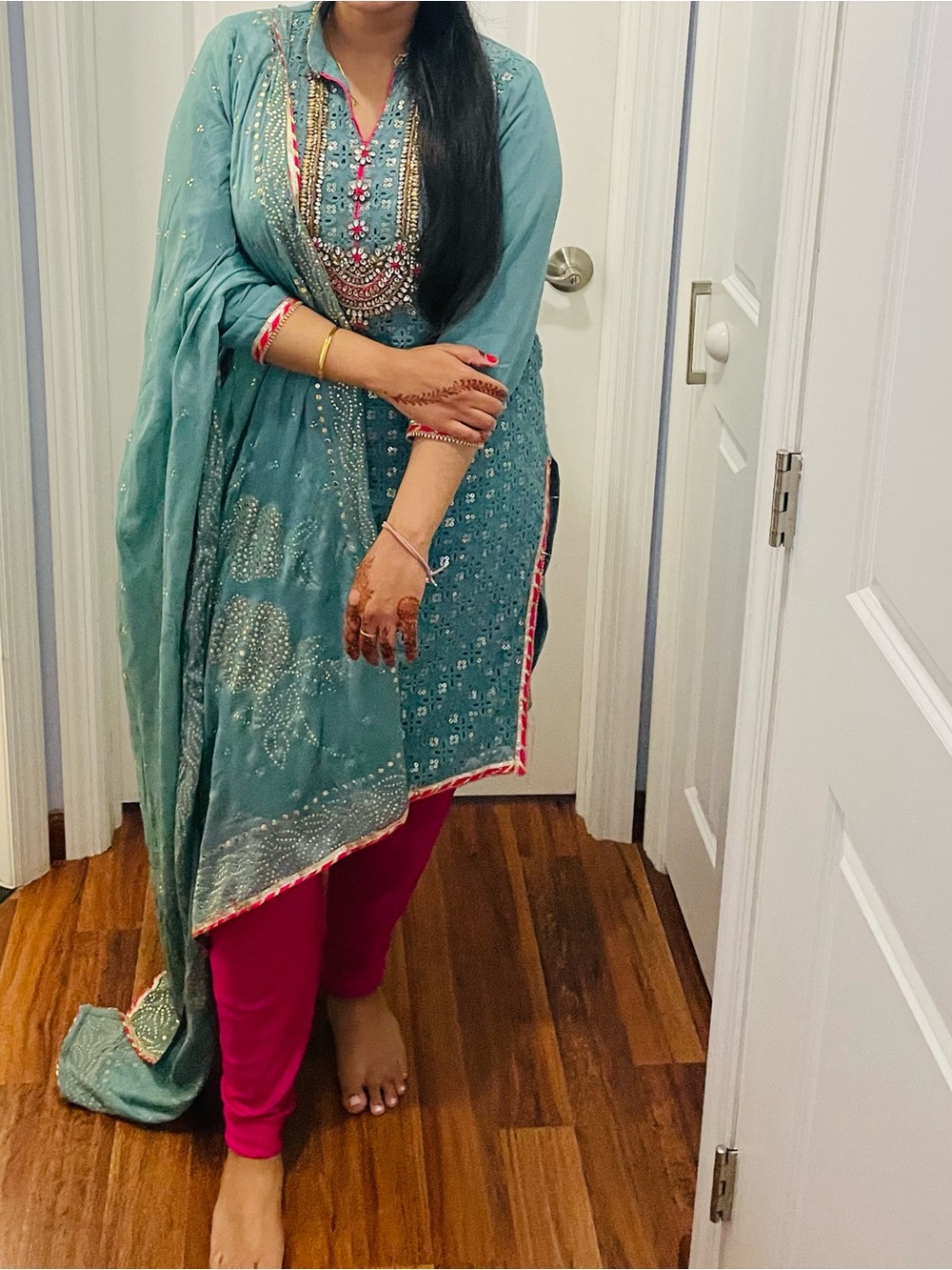 Ethnic Indian Wear Teal Kurta with Pink skinny pant